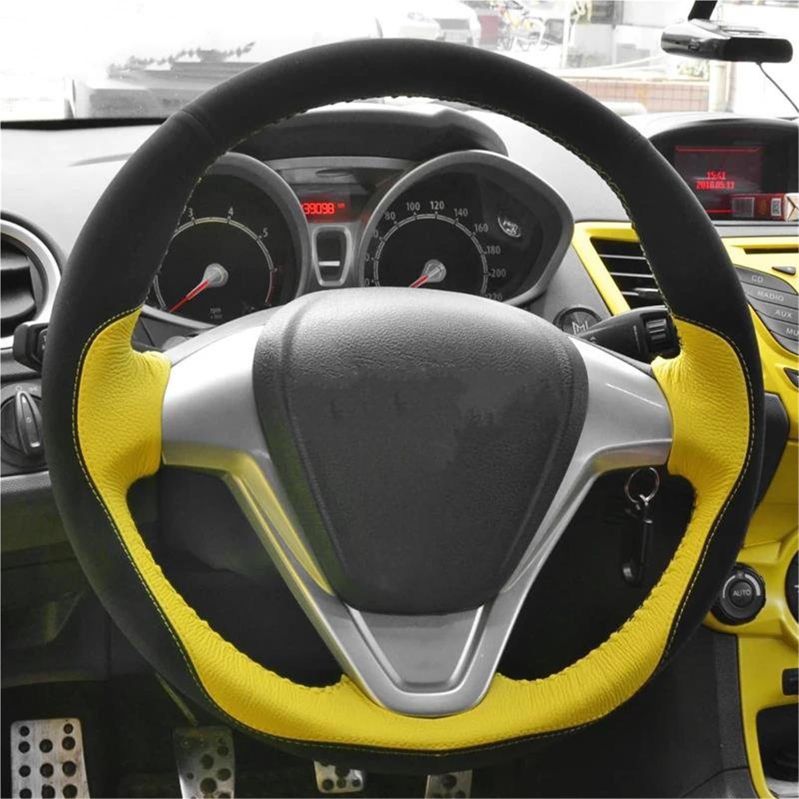 Funda Volante De Coche para Ford para Fiesta 2008-2017, para EcoSport 2014-2017, Accesorios Decorativos para Interiores De Coche.(Style 1)