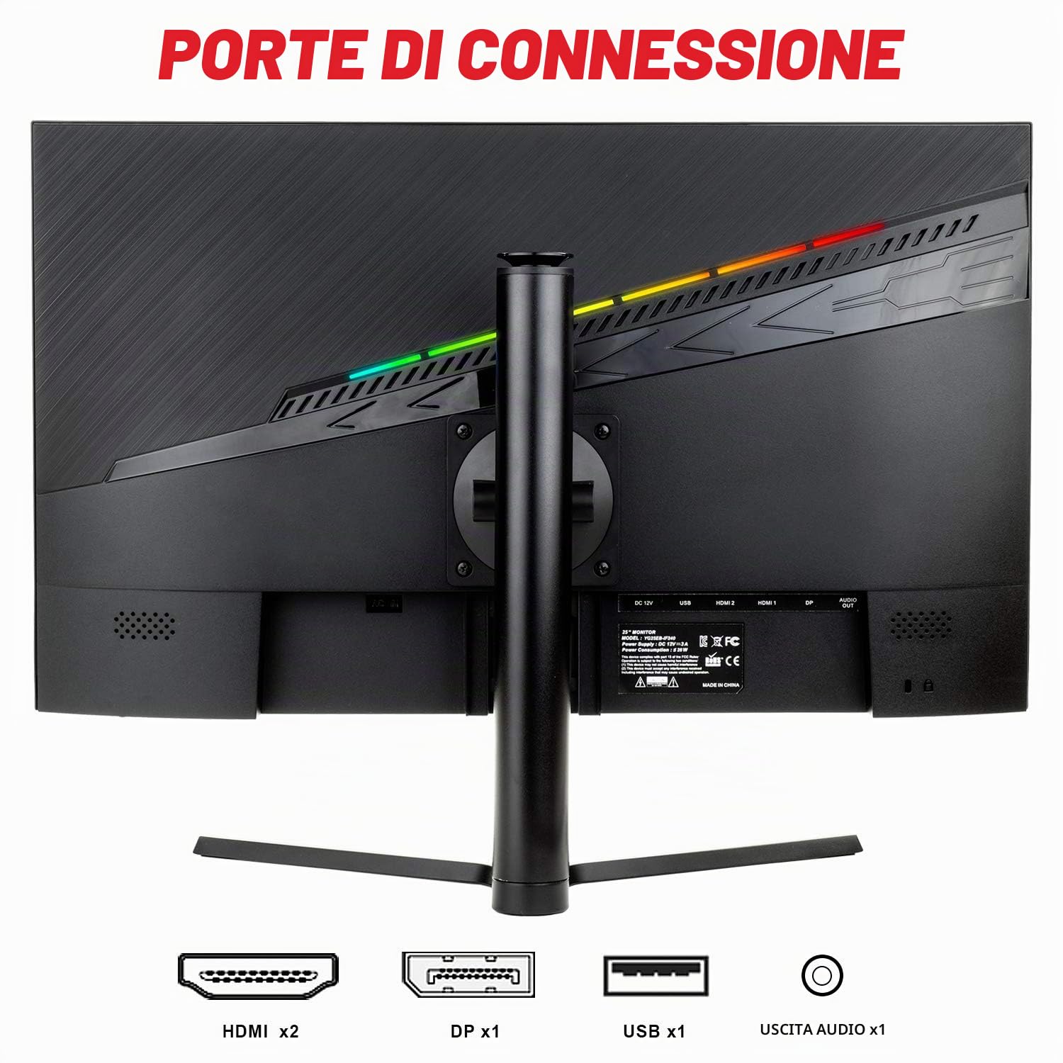 Itek Monitor GGF - 24.5 Pollici, Piatto, Risoluzione FHD 1920x1080, Pannello Fast IPS da 144Hz, Schermo 16:9, Risposta 1ms G2G, Collegamenti 2xHDMI e DP, USB, Altoparlanti, HDR, Adaptive Sync