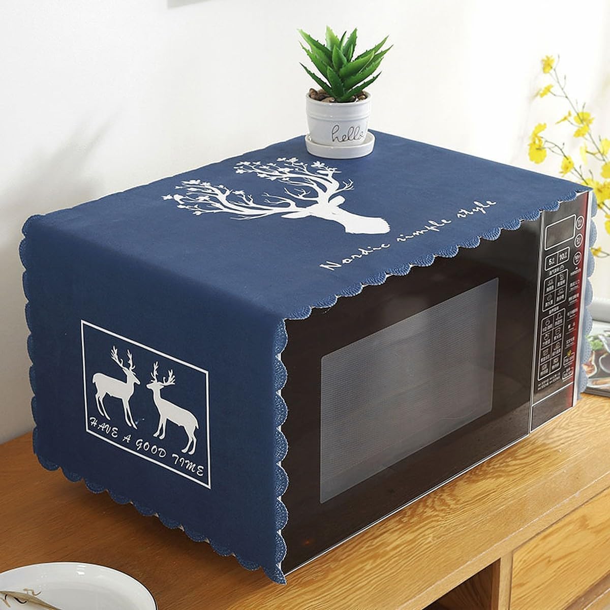 DOCAT Dust-Proof Microwave Oven Cover for Kitchen Decor Durable Modern Design Kitchen Accessories - 100 * 35cm (Blue Deer)
