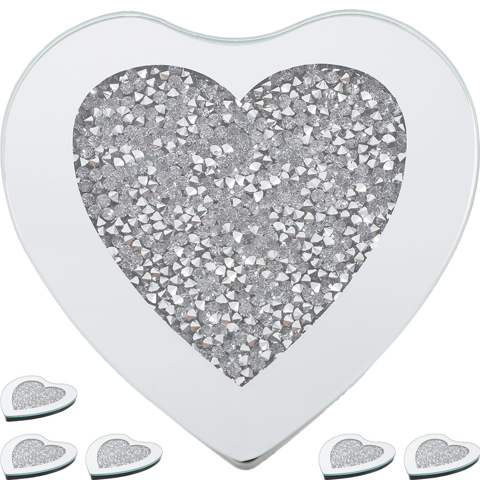 Zerodeko Posavasos de Cristal Set de 6 Forma de Corazón, Resistentes al Calor y Gruesos Color Plata Elegantes para Bar y Restaurante