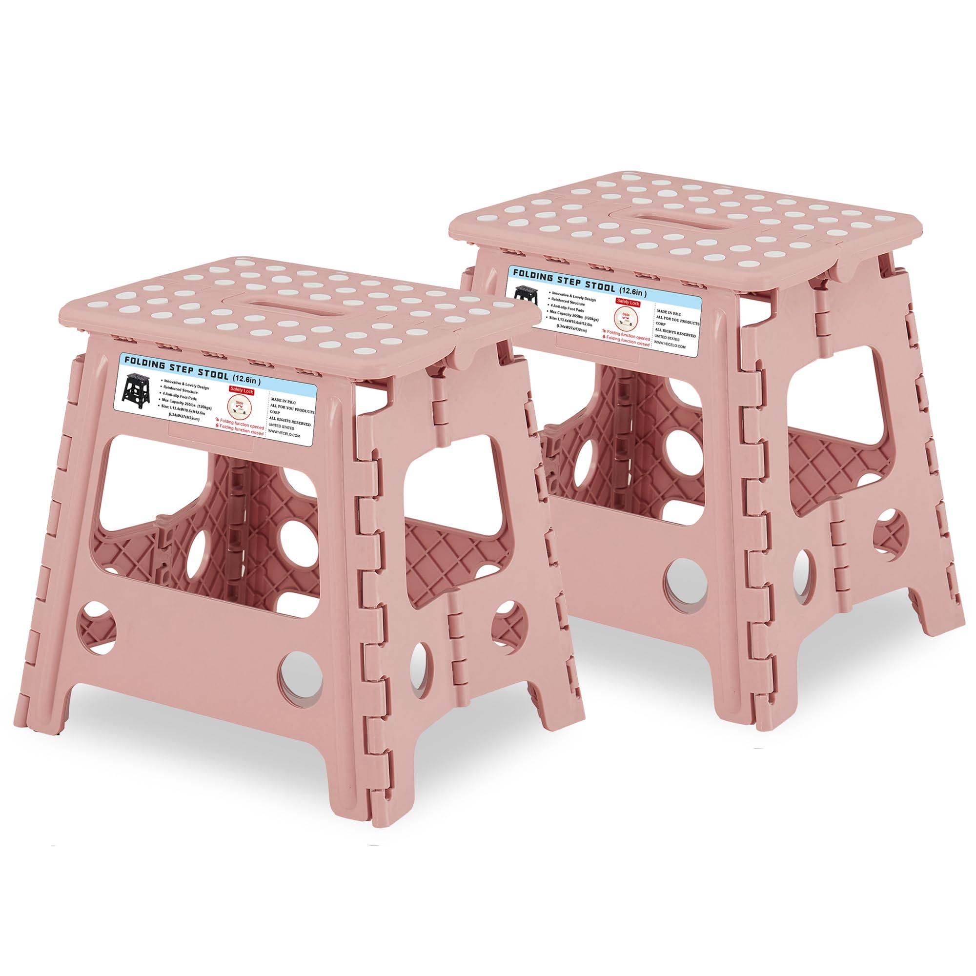 VECELO Folding Step Stool 13 Inch, Non-Slip Surface Portabl Foldable 1 Step Stool with Carry Handle, Heavy Duty to Support Kids/Toddler/Adults for