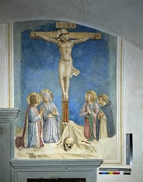 ZhiChengHflBM Retro Picture Canvas Painting for Wall Canvas Artwork Crucifixion with the Virgin Mary and Saint Cosme by Fra Angelico Abstract Art Painting for Home Decor 60x90cm