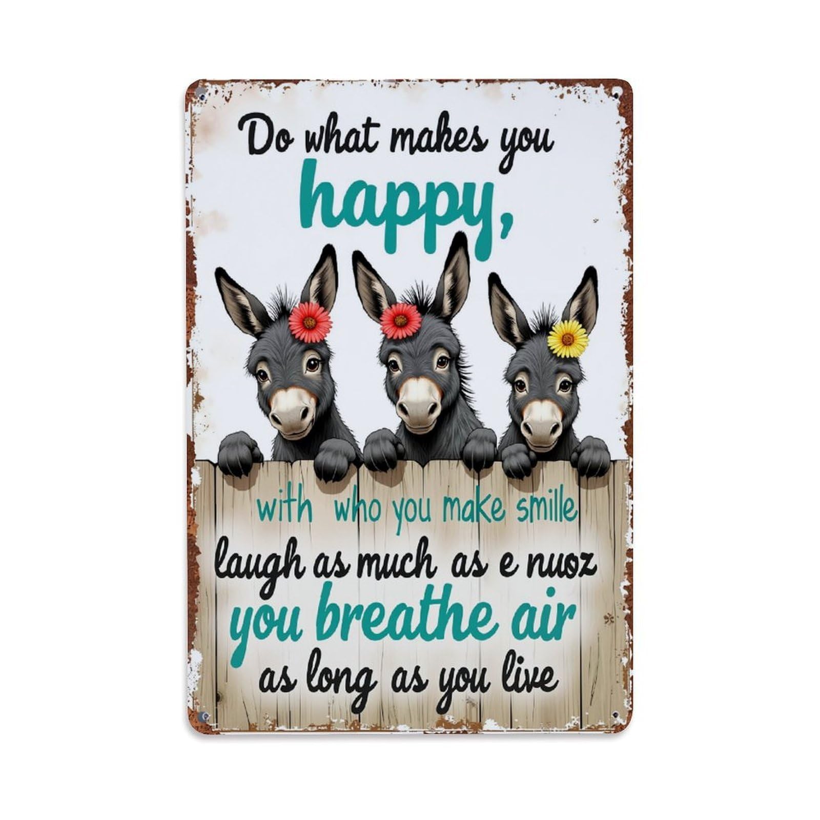 Jdfenggu Vintage Three Donkeys With Flower Hats Retro Metal Tin Sign, Metal Poster For Bar, Home, Man Cave, Kitchen, Laundry Room Art Decor 8X12 Inch