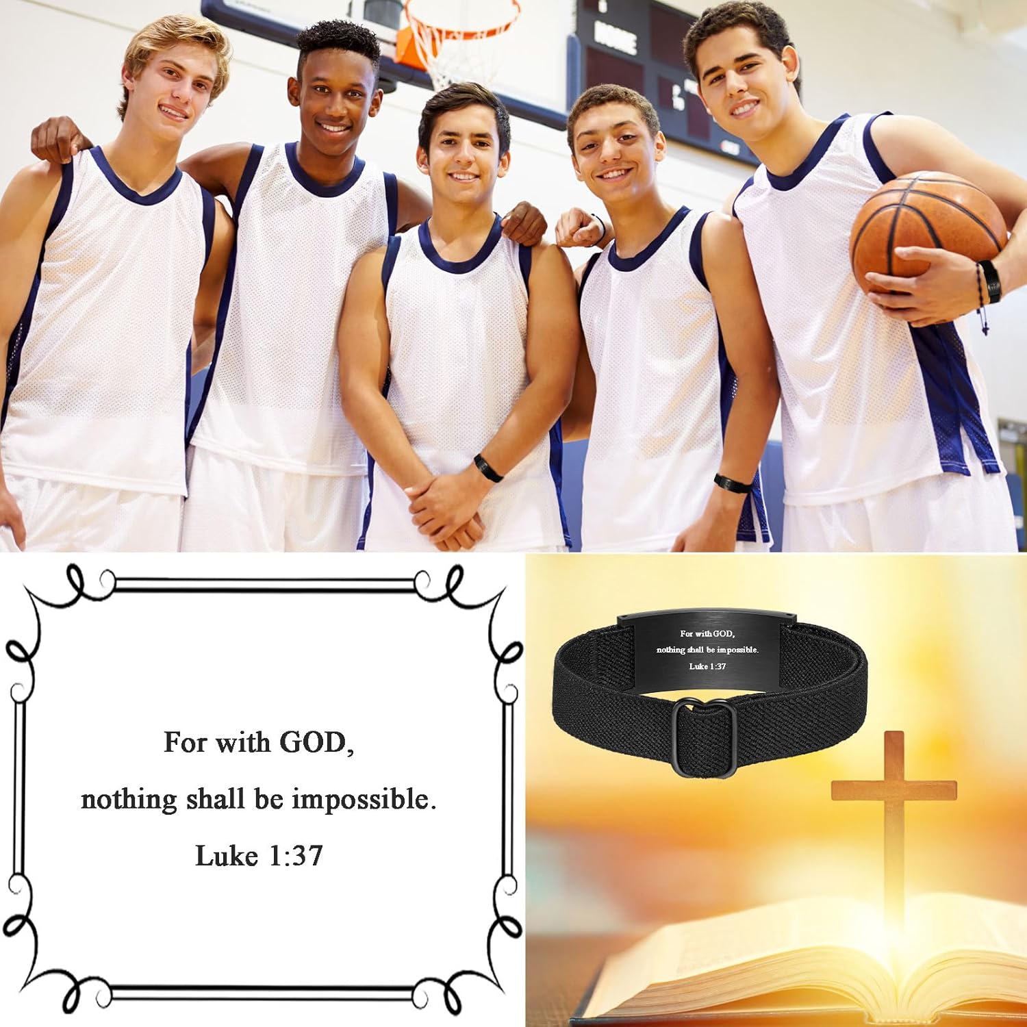 Easter Basket Stuffers-Basketball Gifts for Boys Men Youth Coach Team Kids Player Basketball Bracelet Party Favors Accessories Religious Christian Bible Adjustable Jewelry Gifts - Image 4