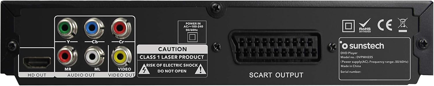 Sunstech DVPMH225 DVD Player Rear View with Ports