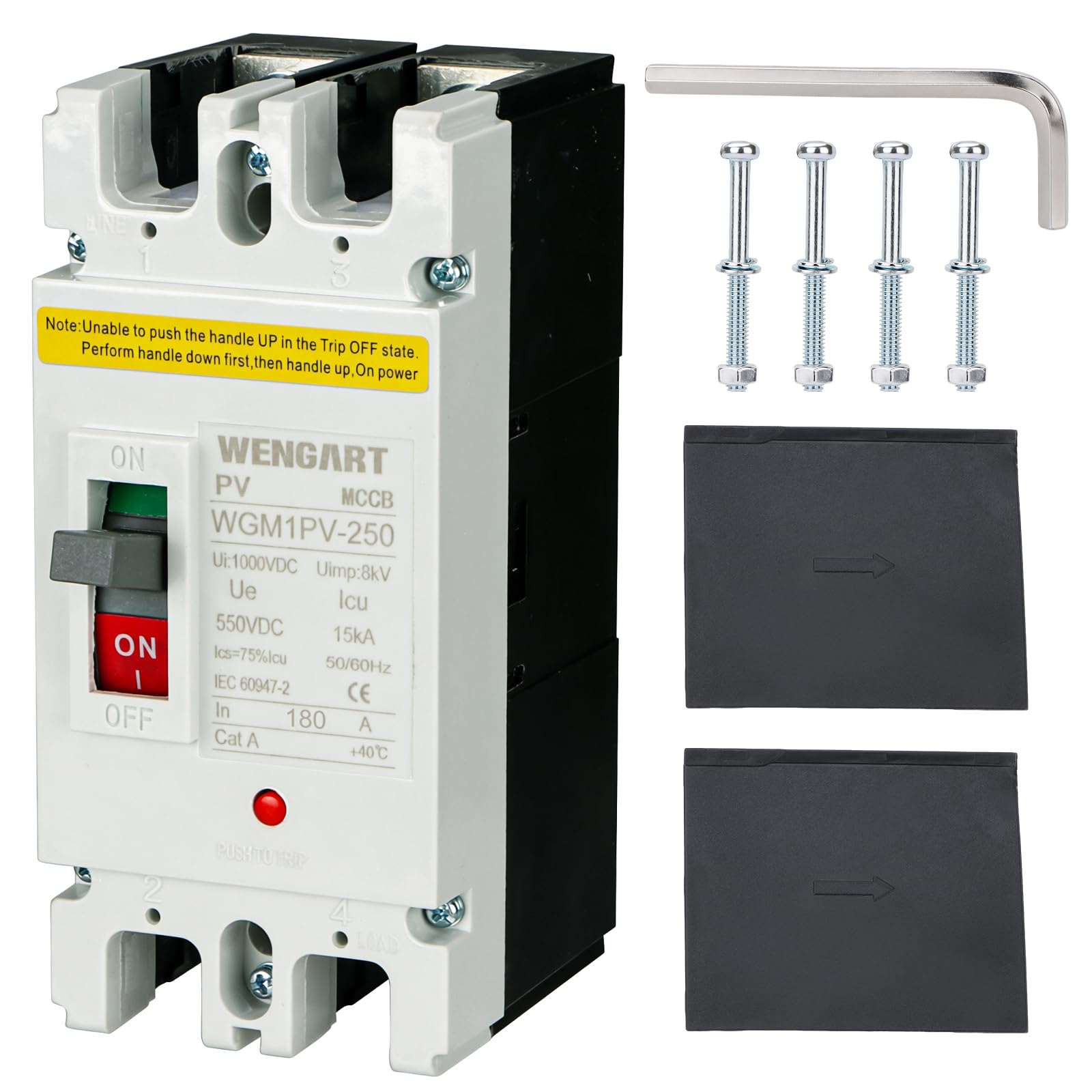 Wengart Disyuntor de Caja Moldeada MCCB 180A DC 500V 2P Interruptor Automático Magnetotérmico para Sistemas Solares