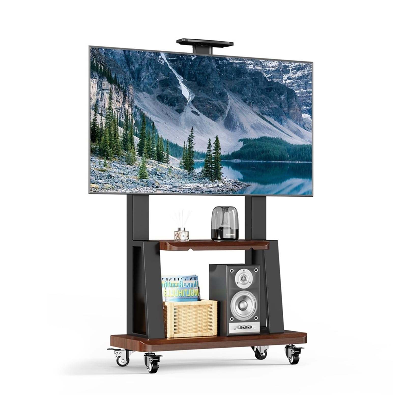 Soporte de TV móvil con Ruedas para televisores de 32 a 75 Pulgadas, Altura Ajustable, Soporte de Suelo portátil con Estante, Compatible con VESA máx. 600 x 400 mm (Negro)