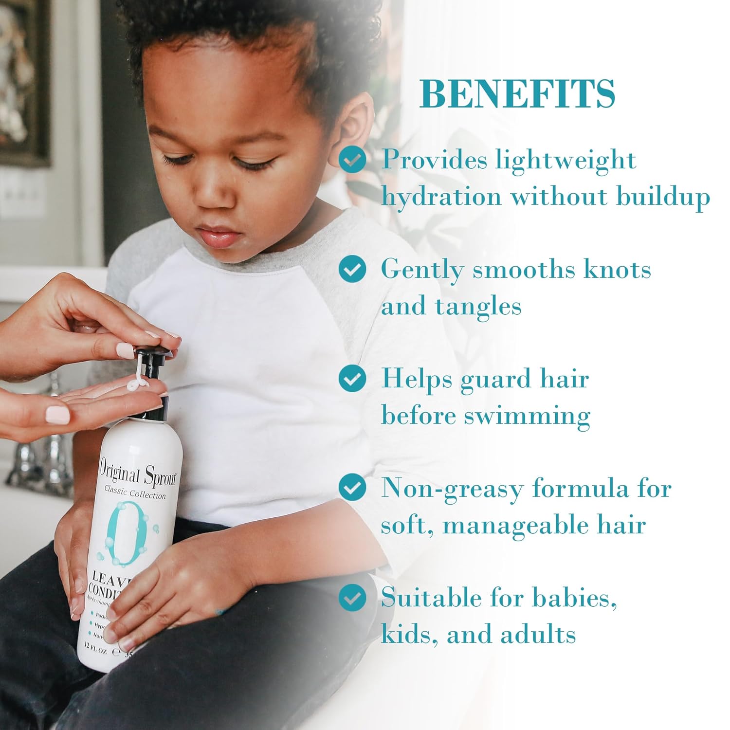 Original Sprout Leave-In Conditioner, Lightweight Moisturizing Conditioner for Dry & Damaged Hair, Detangles, Tames Frizz & Adds Shine, Vegan, Sulfate Free, Safe for Kids & Adults, 12 fl oz - Image 2