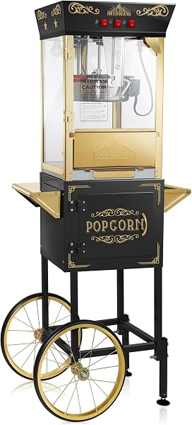 Olde Midway Movie Theater-Style Popcorn Machine Maker with Cart and 10-Ounce Kettle, Vintage-Style Popper on Wheels