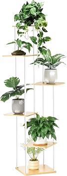 6 Tier Plant Stand Indoor Outdoor, Wood Metal Corner Shelf, Multiple Flower Pot Rack Holder Shelves, Planter Shelf Display Storage Organizer White