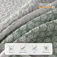 Vista 5 de Y-PLWOMEN Juego de Edredón Queen - Colcha Reversible Floral de Granja de Algodón 100% Ligera para Todas las Estaciones, Gris Verde/Blanco/Gris, 3