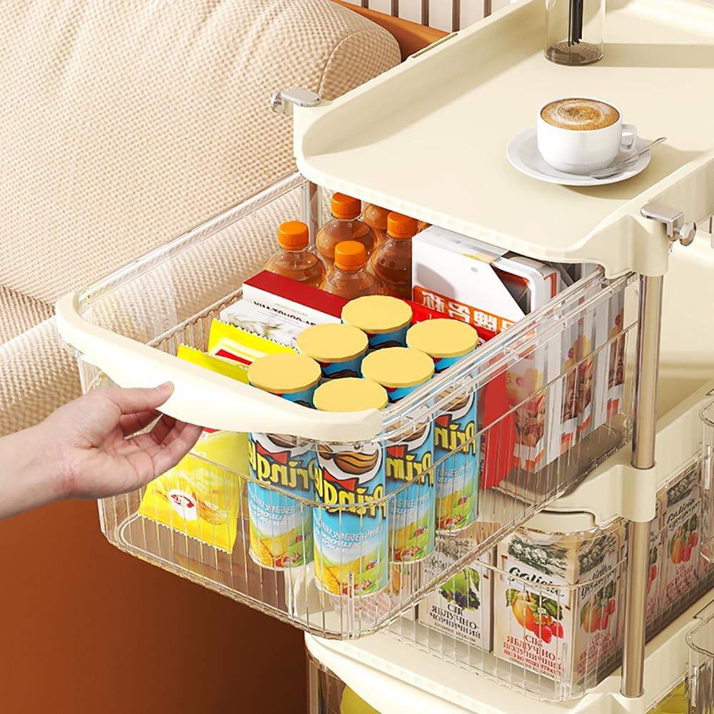 Baby Diaper Caddy Cart Organizer - Plastic Movable Cart Drawers with Hanging Basket, Rolling Utility Diaper Storage Caddy Organizer for Changing Table & Crib, Nursery, Bedroom (4 Tier)