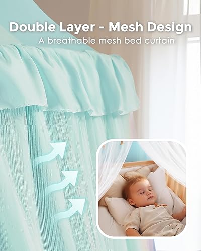 Vista 16 de Toldo de cama grande con luces de estrellas, toldo de doble capa para cama, tienda de campaña de princesa para habitación de niñas, toldo