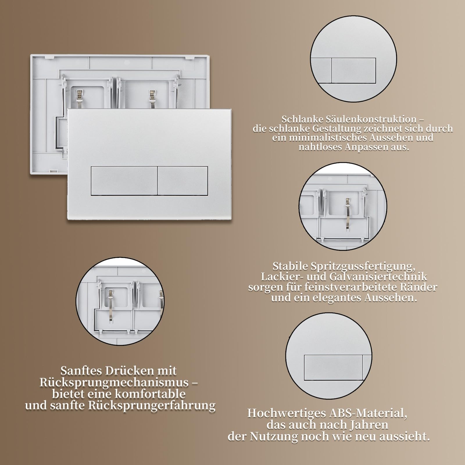 WC Drückerplatte, kompatibel mit Geberit Sigma01,20,30, UP300 UP320 Serien Betätigungsplatten, Spülkasten Doppelspülung mit Flussregelband, 246x164 mm | Glänzend (Silbergrau)