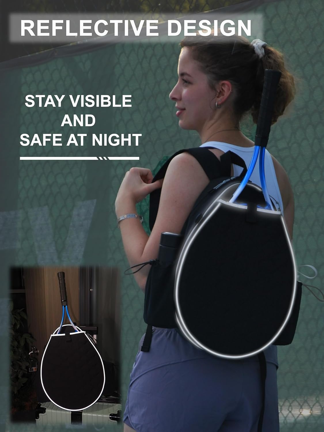 Tennis Bag, Quilted Tennis Racket Backpack for Women and Men Holds 1-2 Rackets, Lightweight and Water-resistant Sports Backpack for Pickleball and Badminton - Image 7