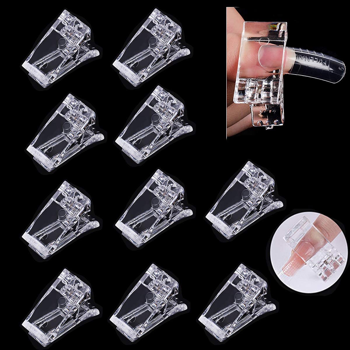 20 Pcs Poly Gel Quick Building Nail Tips Clip Plastic Transparent Finger Extension UV LED Builder Finger Extension Clip Nail Tips Clips for Quick Building DIY Manicure Nail Art Tool