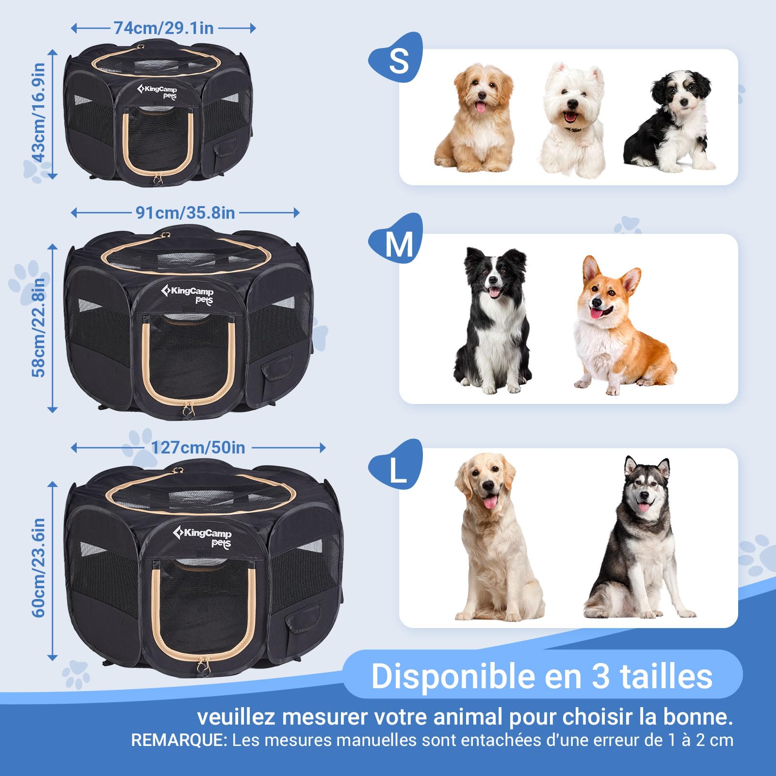 KingCamp Parc Pliable pour Chien Chat Chaton Parc Chien Enclos Parc Chiot Respirant en Oxford Résistant à l'eau Niche Cage Portable Animaux pour Interieur Extérieur avec Sac de Transport