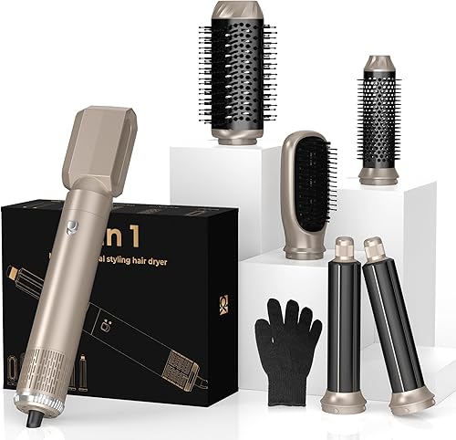 Miniatura 11 de Cepillo secador de pelo, estilizador profesional de aire caliente 6 en 1, potente estilizador de envoltura de aire rizado, secador de pelo iónico