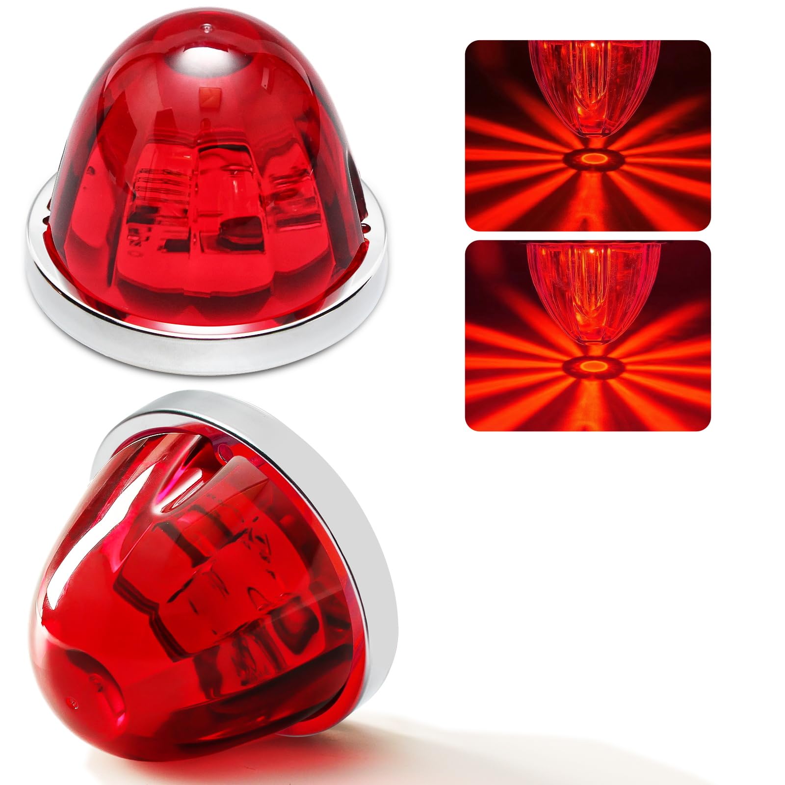 2PCS Watermelon Lights, Red Strobe &amp; Constant Multi-Function LED Side Marker, Turn Signal, Tail &amp; Roof Lights with Stainless Steel Bezel for Freightliner, Kenworth, Peterbilt Semi Trucks &amp; Trailers