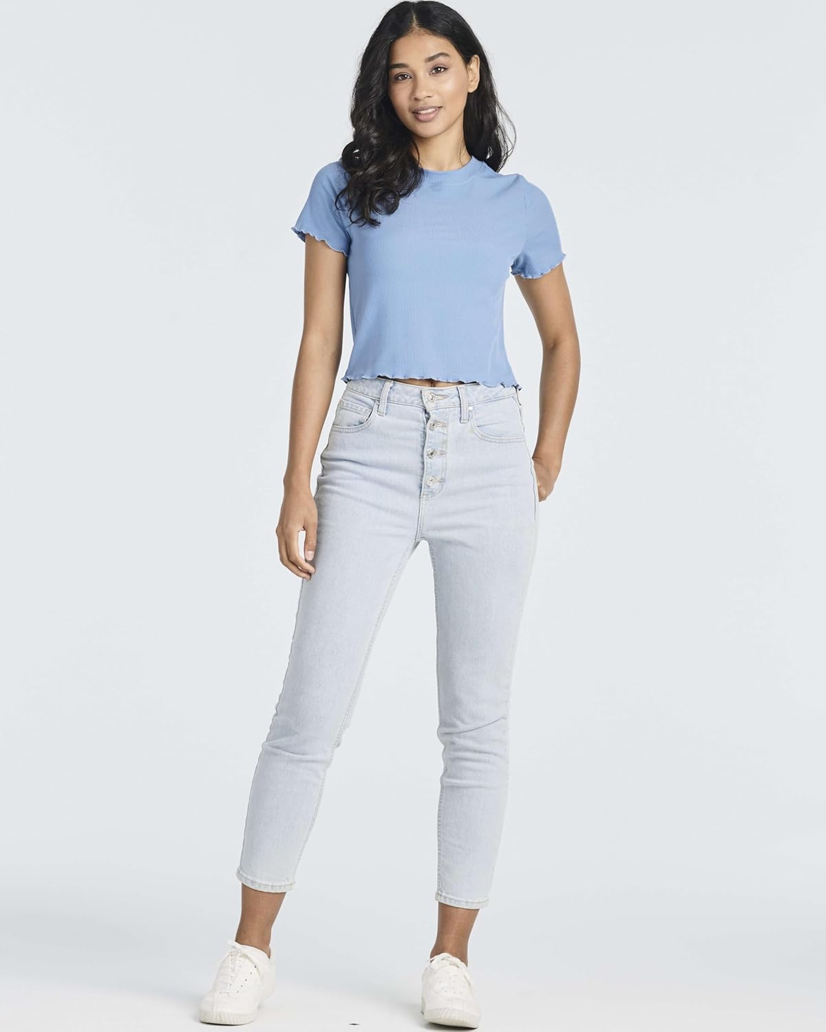 Real Essentials 4 Pack:Women's Lettuce Trim Ribbed Knit Short Sleeve Crop Tops Shirts Casual Summer Going Out T-Shirts - Image 6