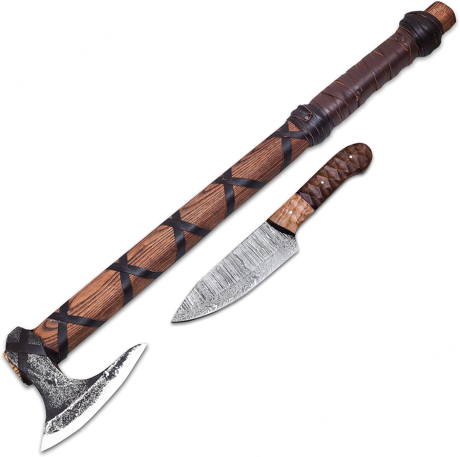 Middle Age -Viking Axe of Ragnar Lothbrok-Battle Ready Battle Axe Gift Pack-Camping Axe-Gift for Husband Birthday-Cosplay-Real Axe-Replica handmad Axe with Leather Cover & Beautiful Gift of Knife