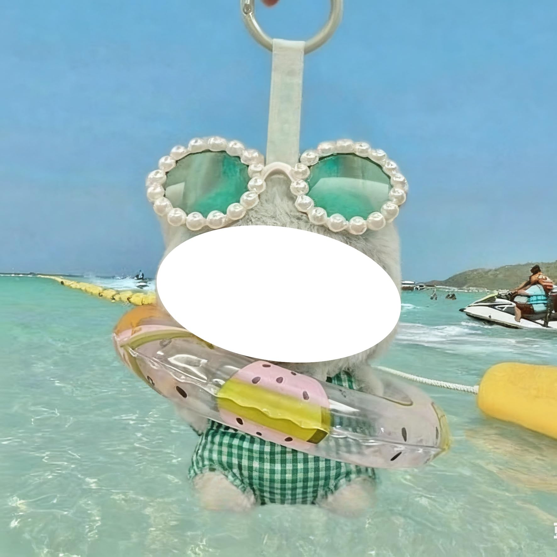 Stylish Summer Beach Clothes Set Suitable for 17cm/15cm Labubu – Fashion Outfit(Doll Not Included) (Green Swimsuit+Swim Ring+Necklace+Glasses) — view 4