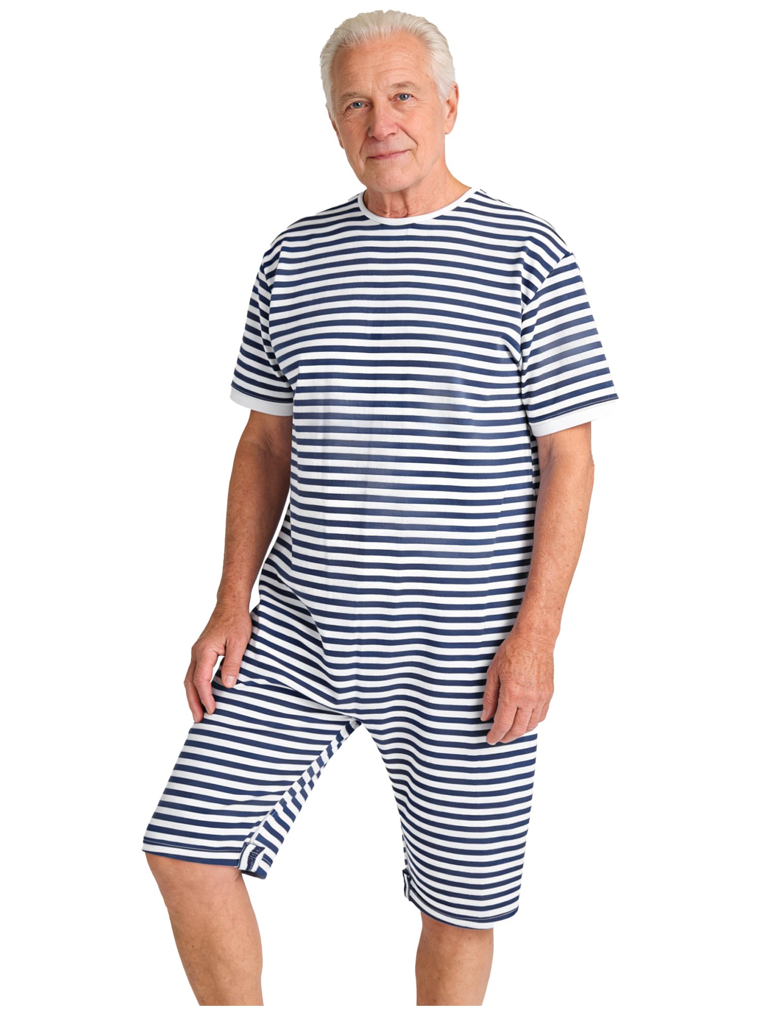 Grenouillère Fermetures Éclair au Dos Homme Femme Alzheimer Personnes Âgées Combinaison Courte Pyjama À Rayures