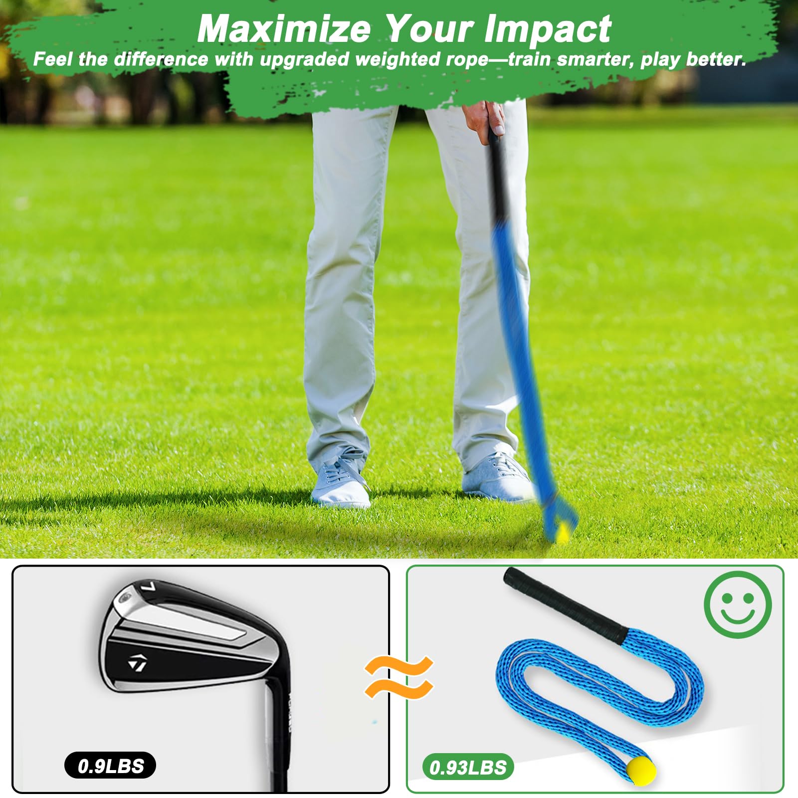 Golfseil-Schaukeltrainer, professionelle Golfschwungseil-Trainingshilfe zur Verbesserung von Geschwindigkeit, Tempo, Rhythmus, Flexibilität und Stärke, Golf-Aufwärmübungsausrüstung für Golfer
