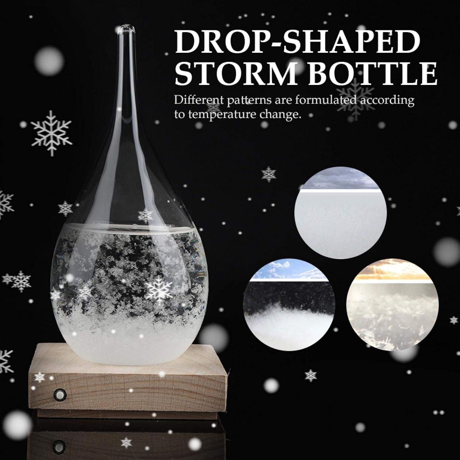 Storming Glass, Teardrop-Shaped Glass Bottle Desktop Weather Station Weather Predictor Weather Forecast Bottle Glass Size 11.5x6cm
