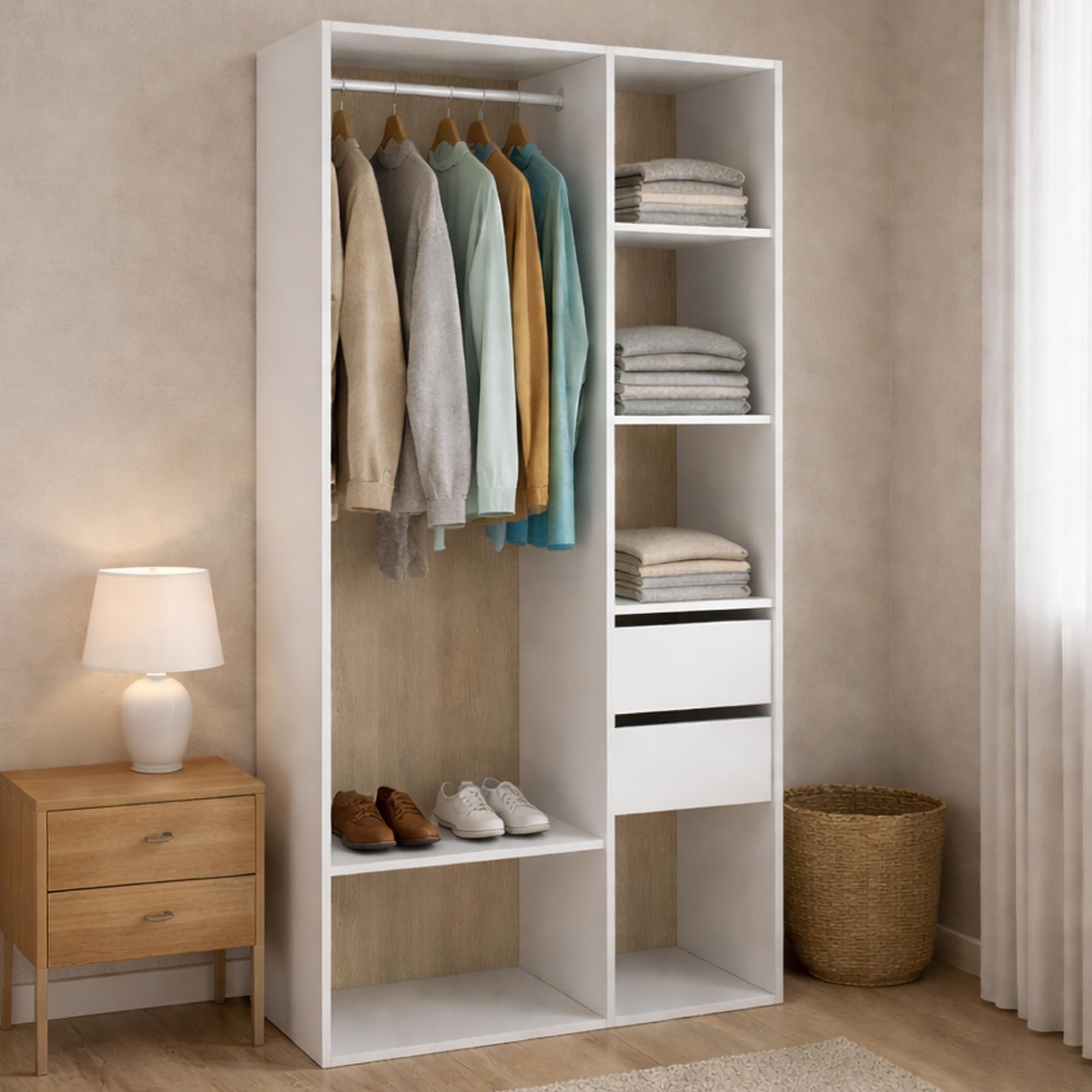 Dmora Guardaroba Grande Borla, Mobile Camera da Letto, Cabina portabiti, Armadio Appendiabiti, 98x45 h205 cm, Bianco e Rovere