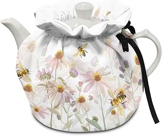 Generic Elegant Daisy Tea Pot Cover - Cotton Teapot Cozy - Insulation - Drawstring - Washable - Breakfast Pot Cover - Personalized Design Gifts