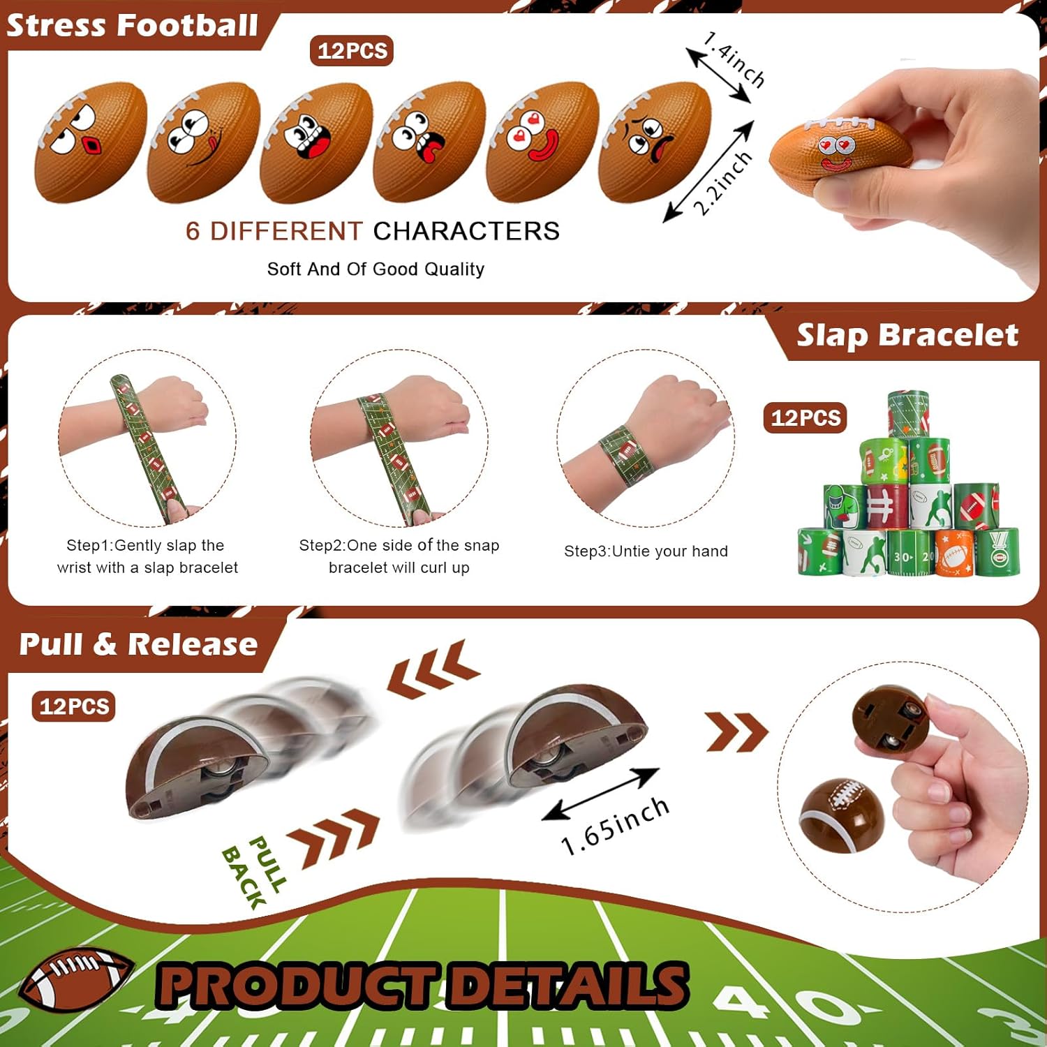 122Pcs Football Party Favors Drawstring Bags Football Goodie Bag with Mini Ball, Wristband, Slap bracelets, Keychains, Pull Back Cars,Stickers for Football Party Supplies - Image 5