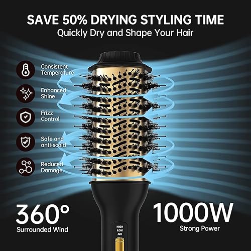 Miniatura 4 de Cepillo secador y voluminizador Cepillo de aire caliente de un solo paso con revestimiento de cerámica para secar, alisar, rizar, estilo peluquería