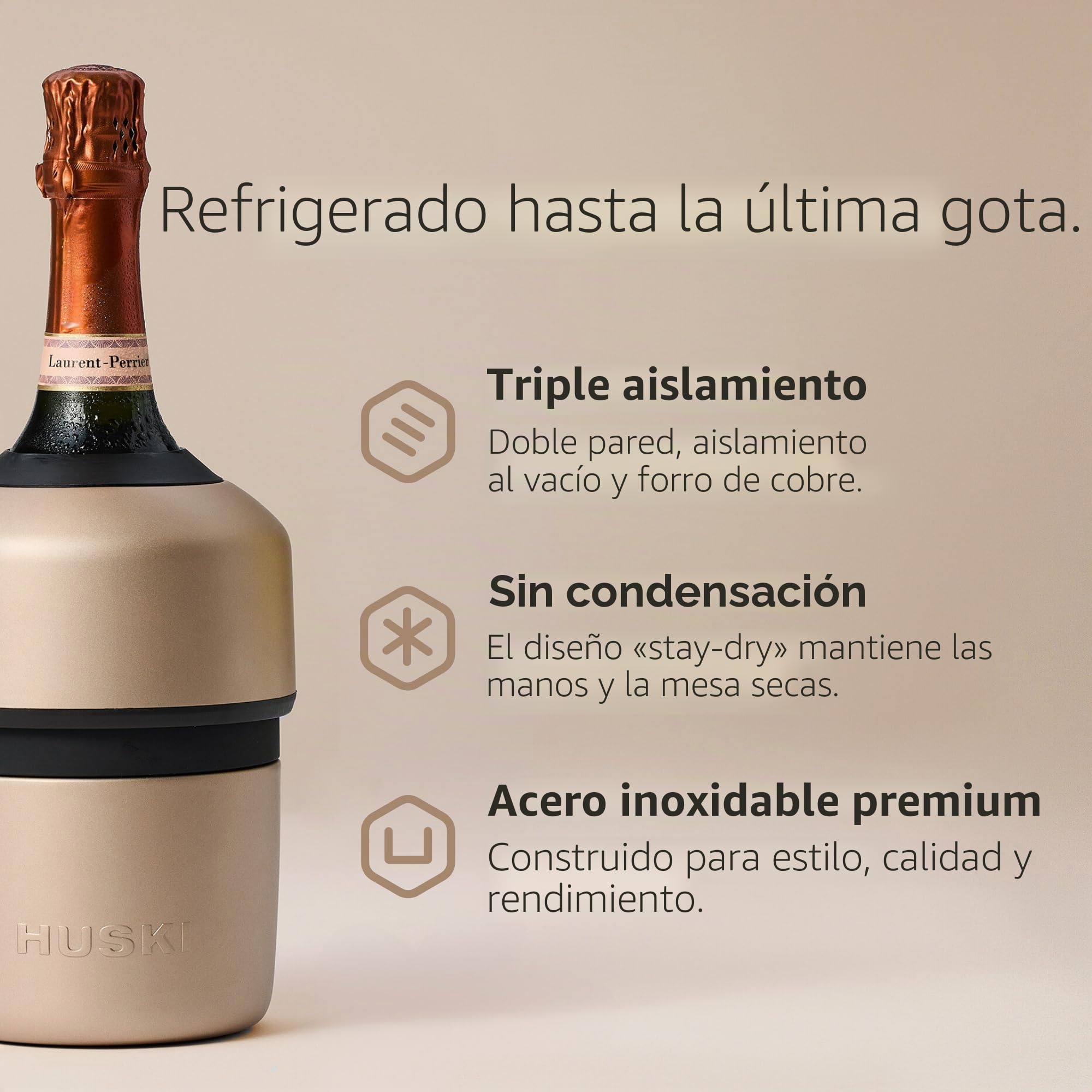 Huski Enfriador de champán | NUEVO | Diseño galardonado sin hielo con tapón de botella desmontable | Mantiene el vino frío hasta 6 horas | Se adapta a la mayoría de botellas de champán, Prosecco y