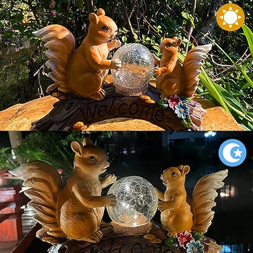 Miniatura 3 de Ardillas alimentadas por energía solar en un tronco al aire libre LED decoración de luz de jardín, adorno de jardín (ardillas en un tronco)
