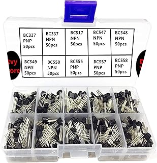 NPN PNP Transistors Kit, 500PCS 10 Values BC327-BC558 Three Pins TO-92 Silicon Power Transistor Assortment Set with Re-use Box and A Lable Marked Resistance, Sold by Ltvystore