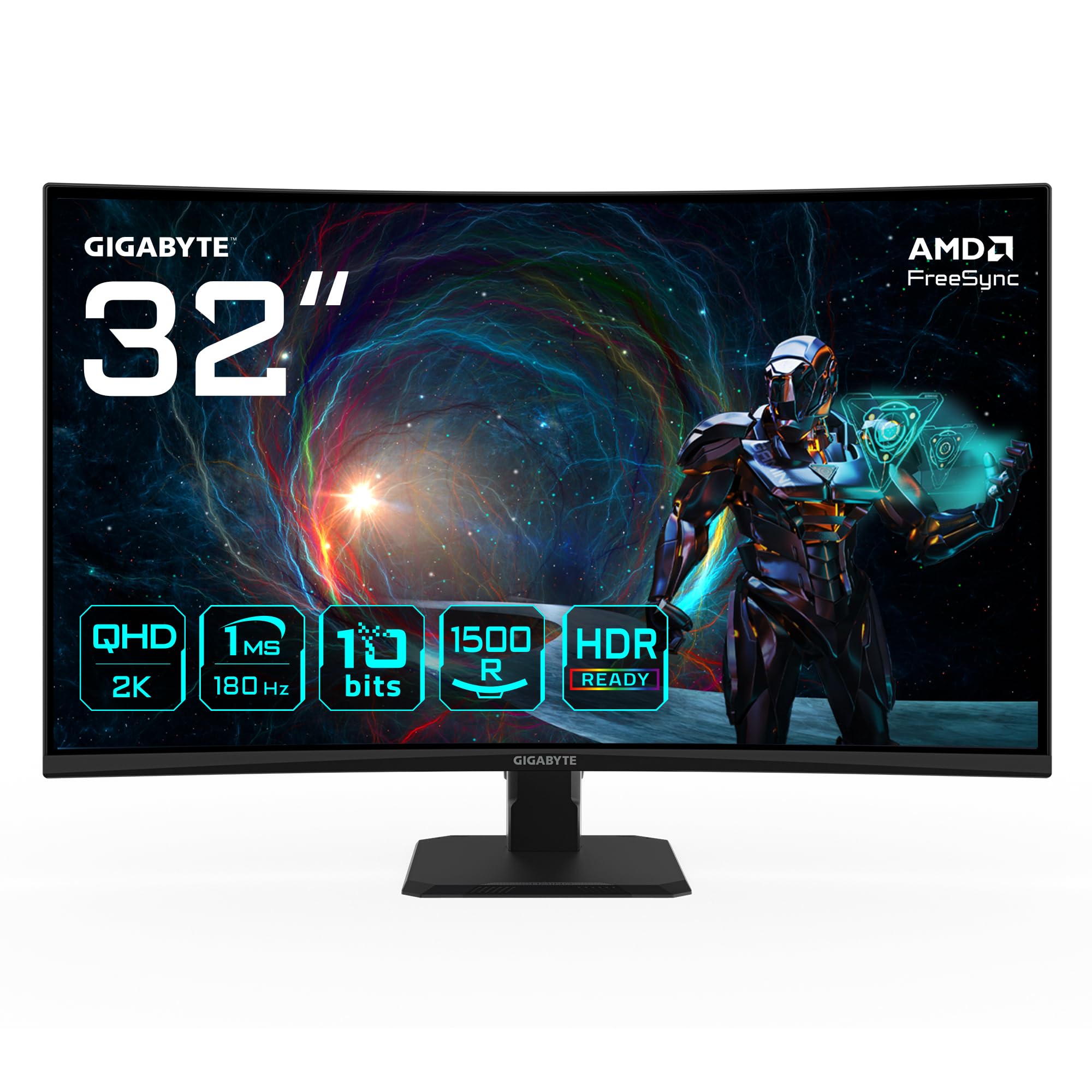 Gigabyte GS32QCA 31,5" Monitor Gaming Curvo QHD - 2560 x 1440, 180Hz, 1ms, 250CD/m², FreeSync, HDR Ready, HDMI 2.0, DisplayPort 1.4