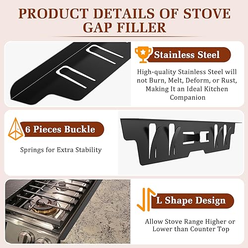 Miniatura 7 de Cubiertas de acero inoxidable para huecos de estufa – Kit de llenado de huecos para horno de 25.4 pulgadas entre la estufa y la encimera – Protector