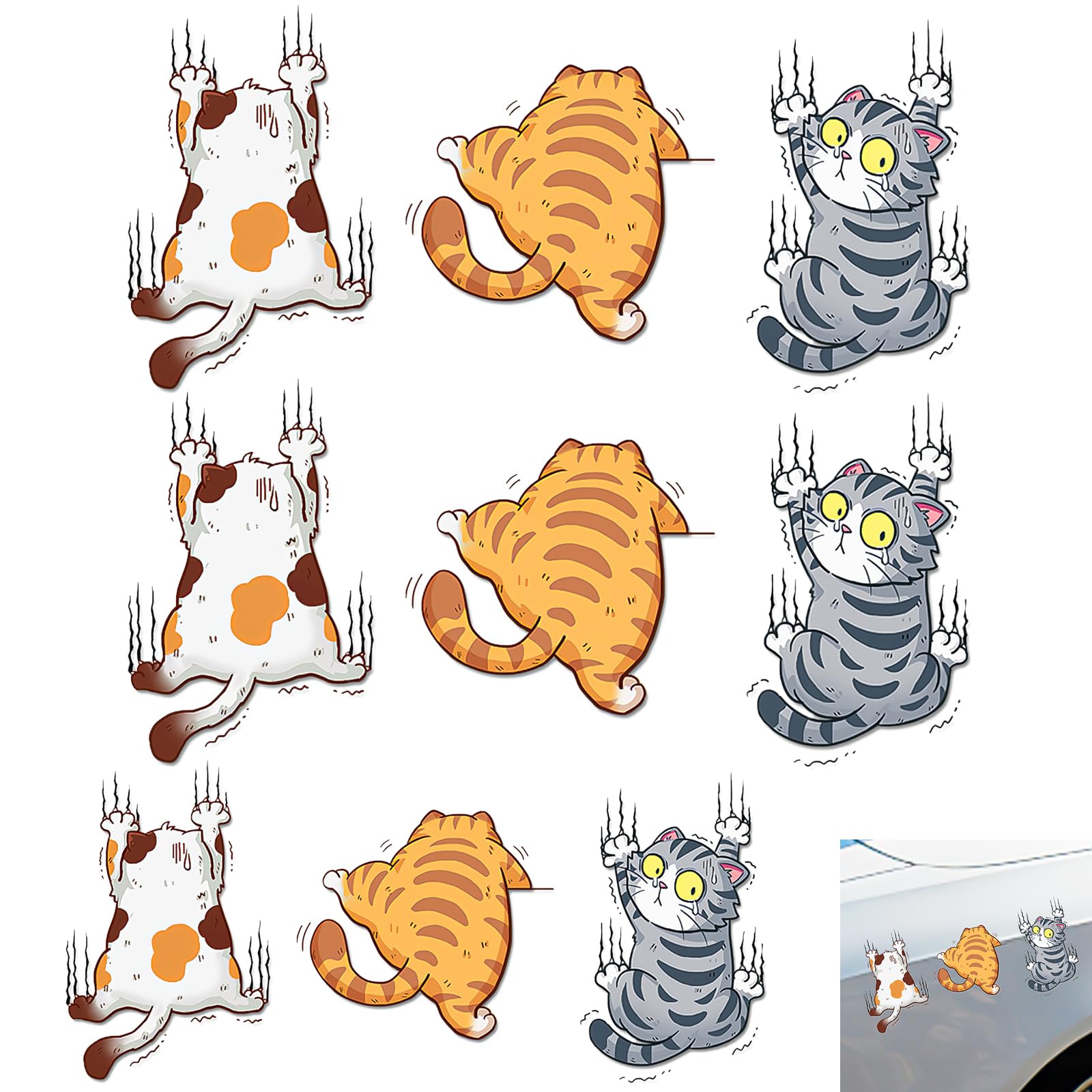 Cartoon Cat Car 2Pcs Car Sticker Claws Scratch, 3D Cartoon Animal Cat Kitten Sticker, Claw Mark Car Decal Black Claw Marks Headlight Decal Claw Mark Sticker