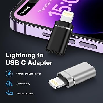 USB C to Lightning Adapter,2 Pack USBC Female to Lightning Male Adaptor