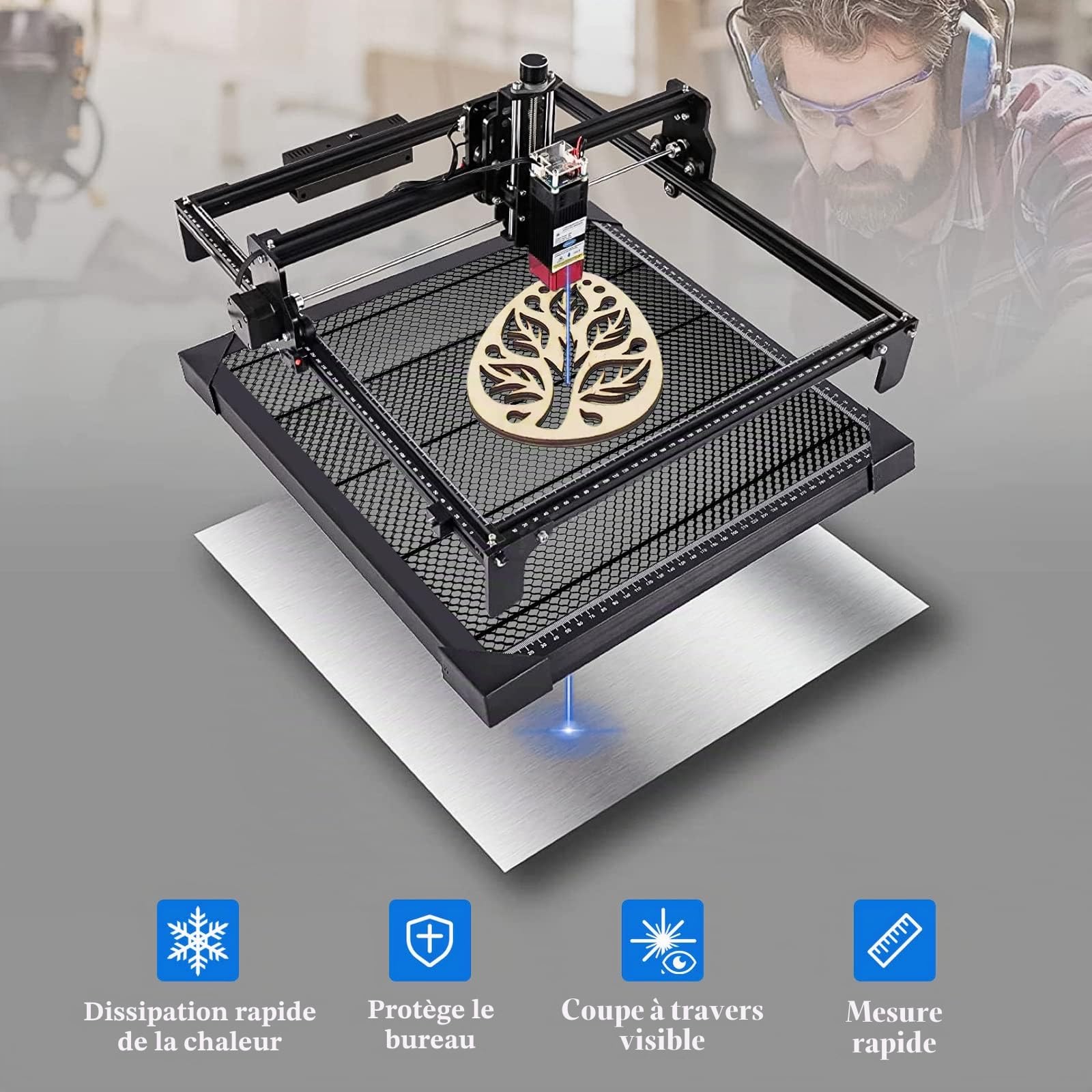 440*440 mm Table de découpe laser alvéolaire, plaque en aluminium résistante avec table à alvéoles en acier pour découpe et gravure laser efficace, accessoire essentiel pour réseau laser (17,32 x