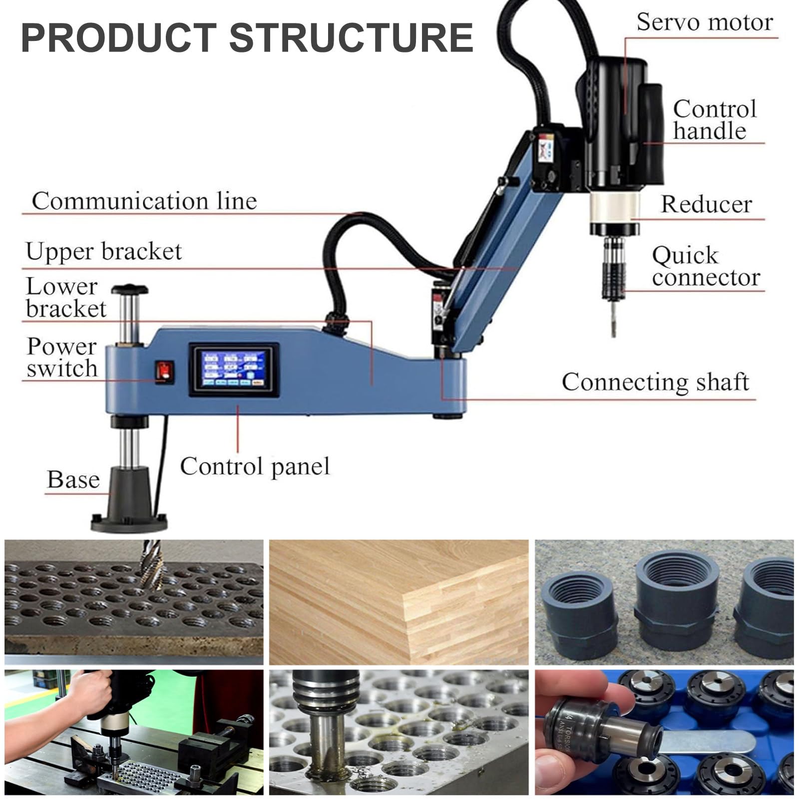 Roscadora eléctrica de 220 V, Roscadora Universal con Brazo Voladizo de 360°, Roscadora eléctrica CNC de Escritorio para La Fabricación de Maquinaria,M3-M12