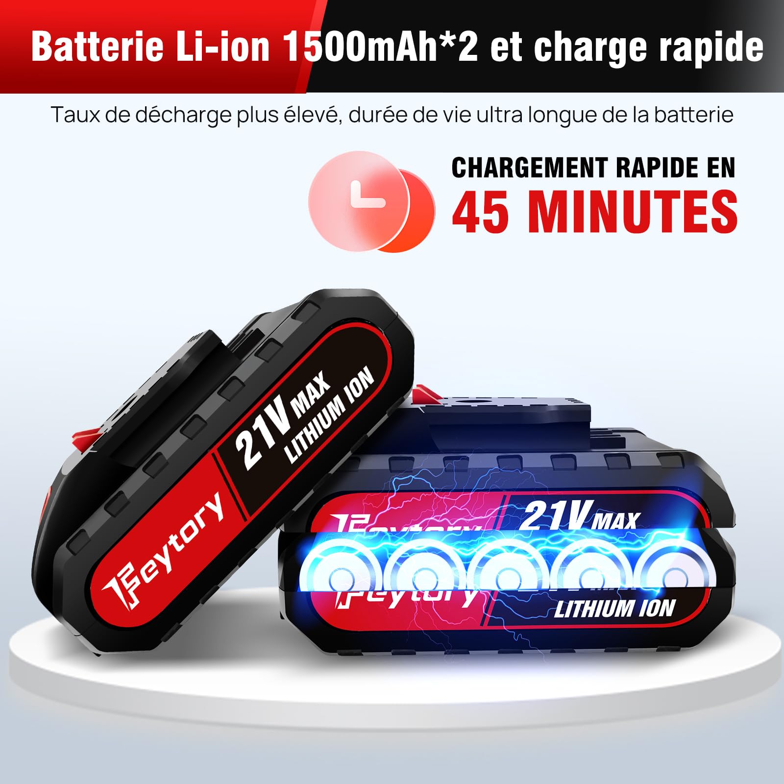 Perceuse Visseuse Sans Fil, 21V Visseuse Devisseuse avec 2 Batteries, 45Nm Perceuse Percussion, 25+1 Réglages de Couple, 10mm Métal Mandrin Verrouillage, 2 Vitesses, 29 Accessoires, LED Light