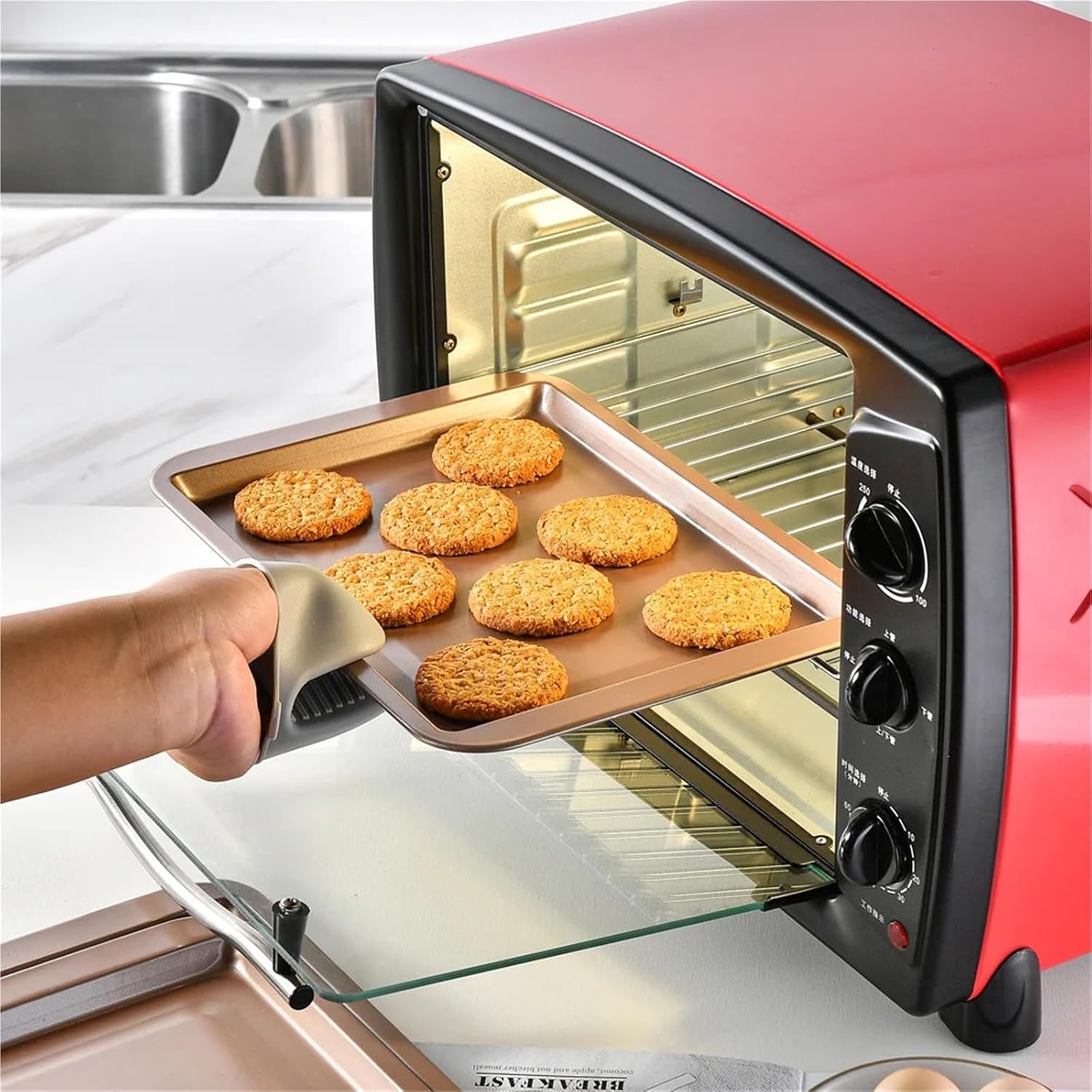 Non-Stick Rectangle Baking Pan Carbon Steel Sheet Oven Tray for Biscuit Pie Pizza Roast Muffin Bread Bakeware(Black S)