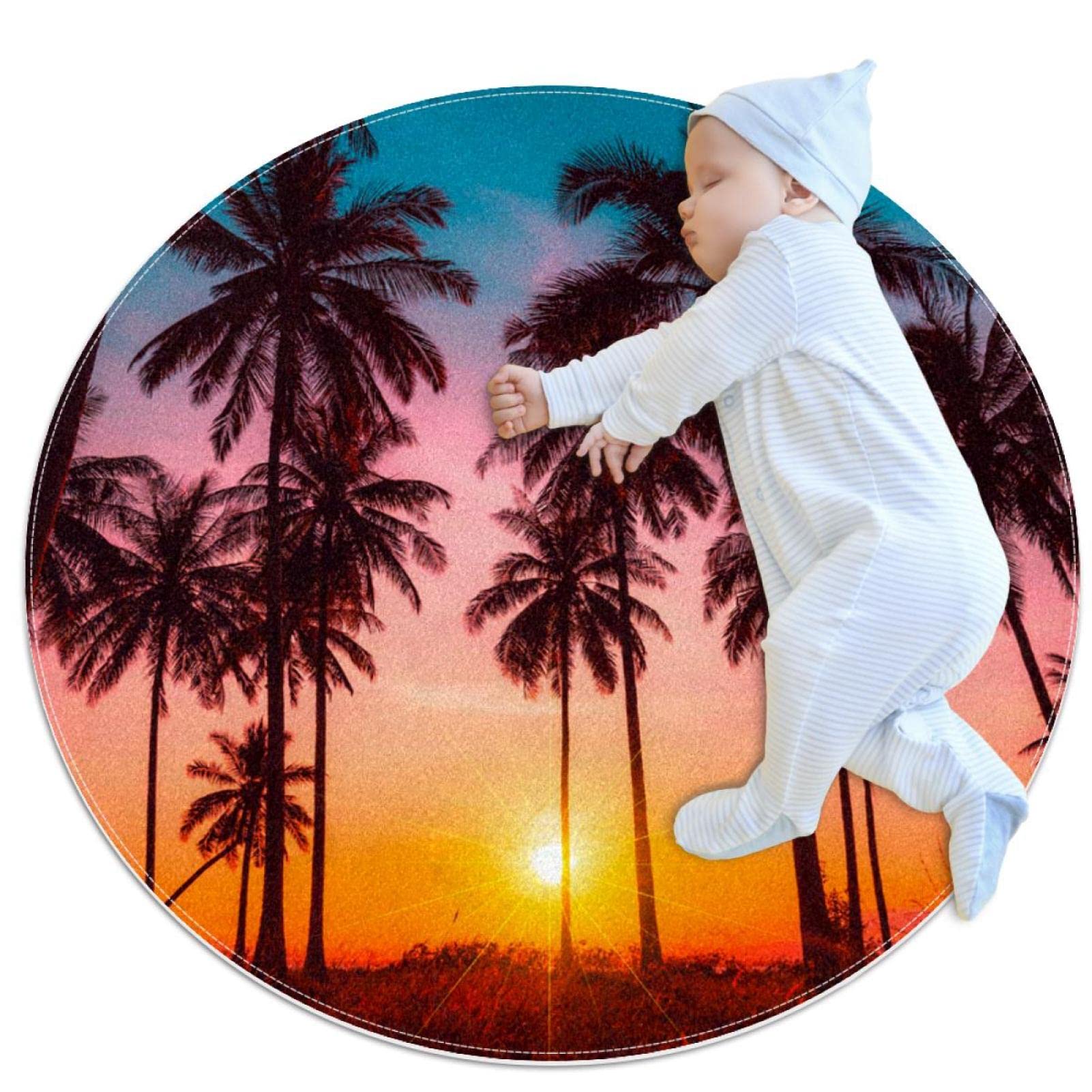 Tapis de jeu enfants JDEZ rond 80cm animaux et palmier du soleil