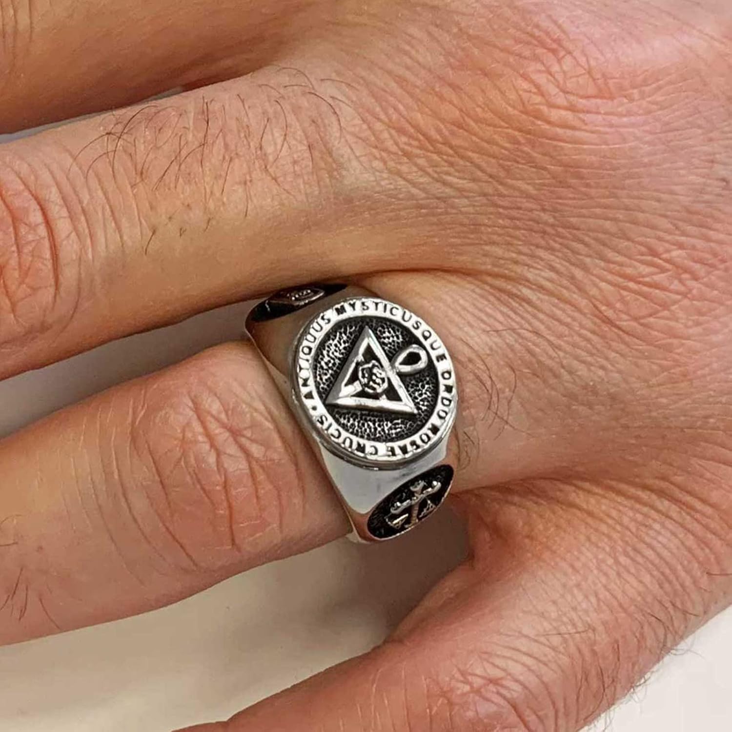 Antiquus Mysticusque Ordo Rosae Crucis Signet Ring, Sterling Silver, Gold Plated, Rhodium Plated, 16 x 16mm, Men's Masonic Ring