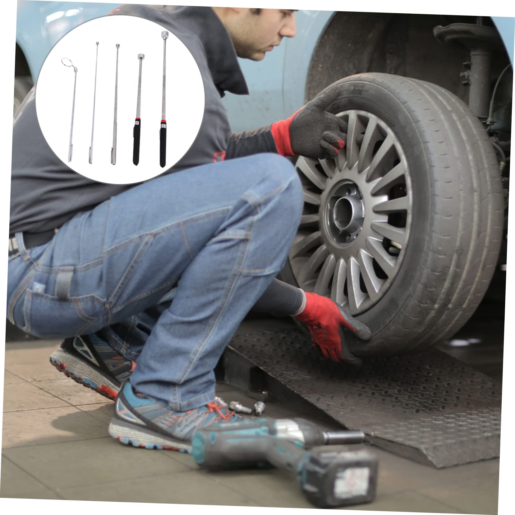 MAGICLULU 5pezzi Specchi Di Ispezione Telescopico Strumento Per Auto Magnete e Bastoncino Di Raccolta Robusto e Durevole Per Ispezione e Controllo