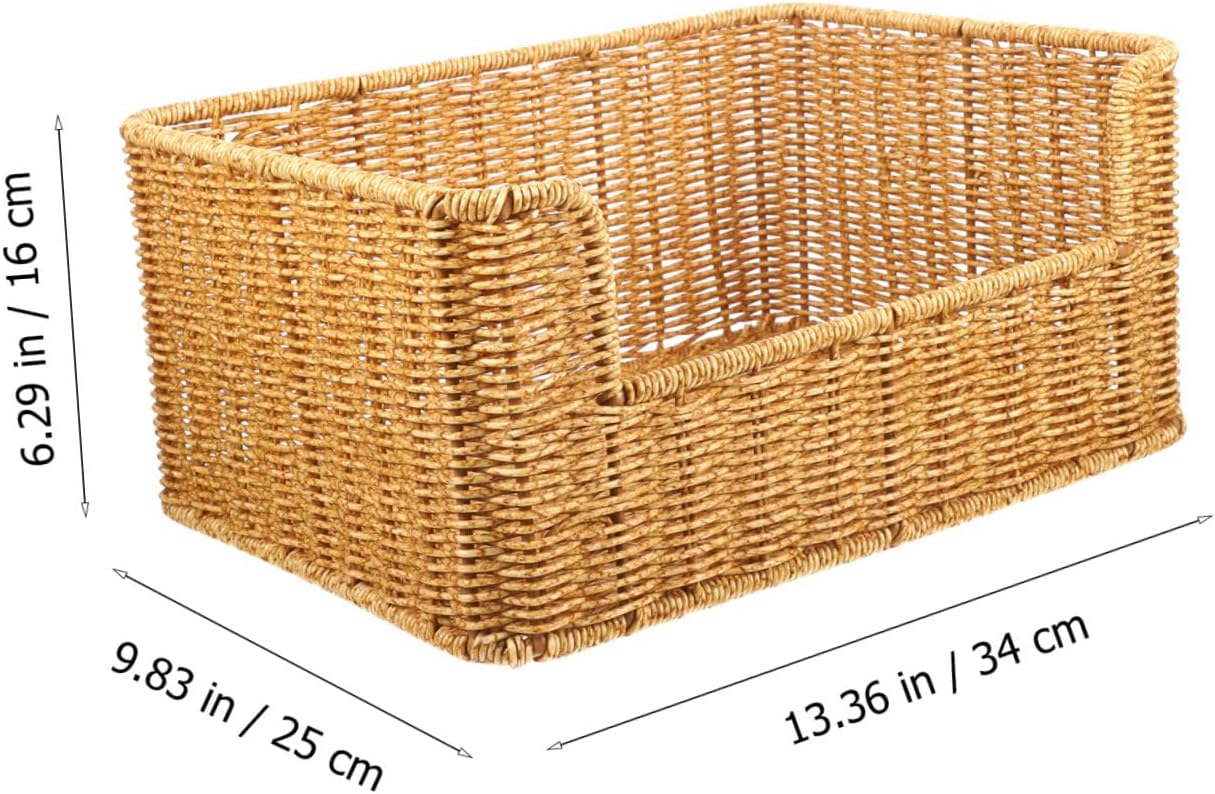 Woven Storage Basket for Books and Files Imitation Rattan Organizer for Decorative Sundry Organizer for Living Room and Kitchen Natural Color Design