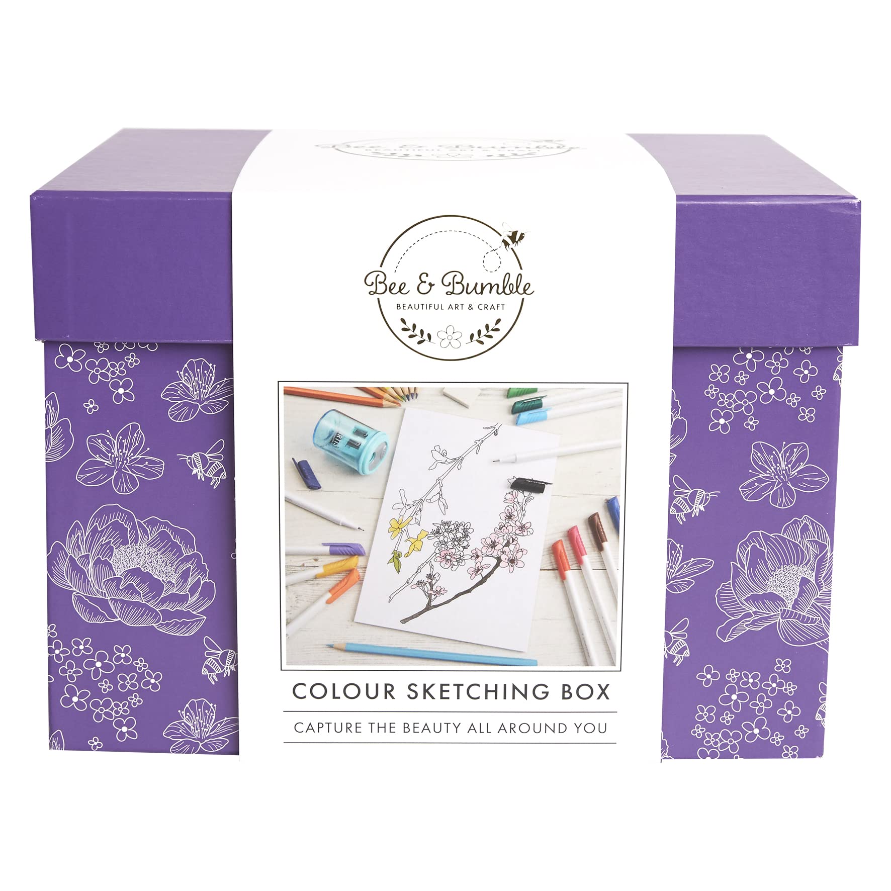 Bee & Bumble For Drawing, Sketching, And Colouring, Great For Colour Sketching Box Stationery Set, 12 Coloured Pencils, 12 Fineliner Pens, A5 Sketch Pad For Drawing, Sketching, And Colouring, Professional Artists, Perfect Craft Activity Or Presents