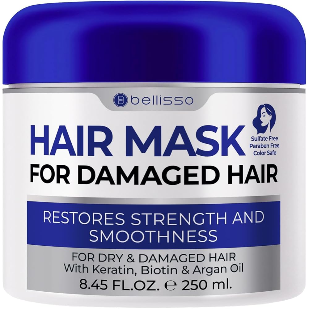 BELLISSO Hair Mask for Damaged Hair - Deep Conditioning and Moisturizing Repair Treatment for Dry Split Ends and Breakage - Hydrating Moisturizer Products for Women and Men - 8.45 Fl Oz